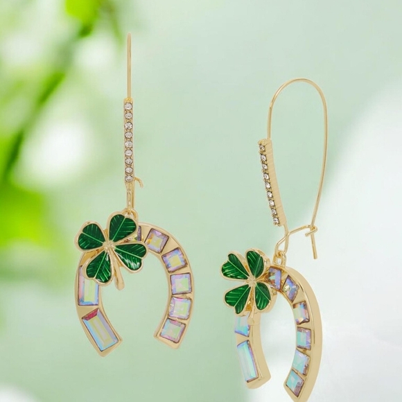 Betsey Johnson Jewelry - NEW Betsey Johnson Elegant Earrings with Lucky Horseshoe Clover & Stones  NWT
